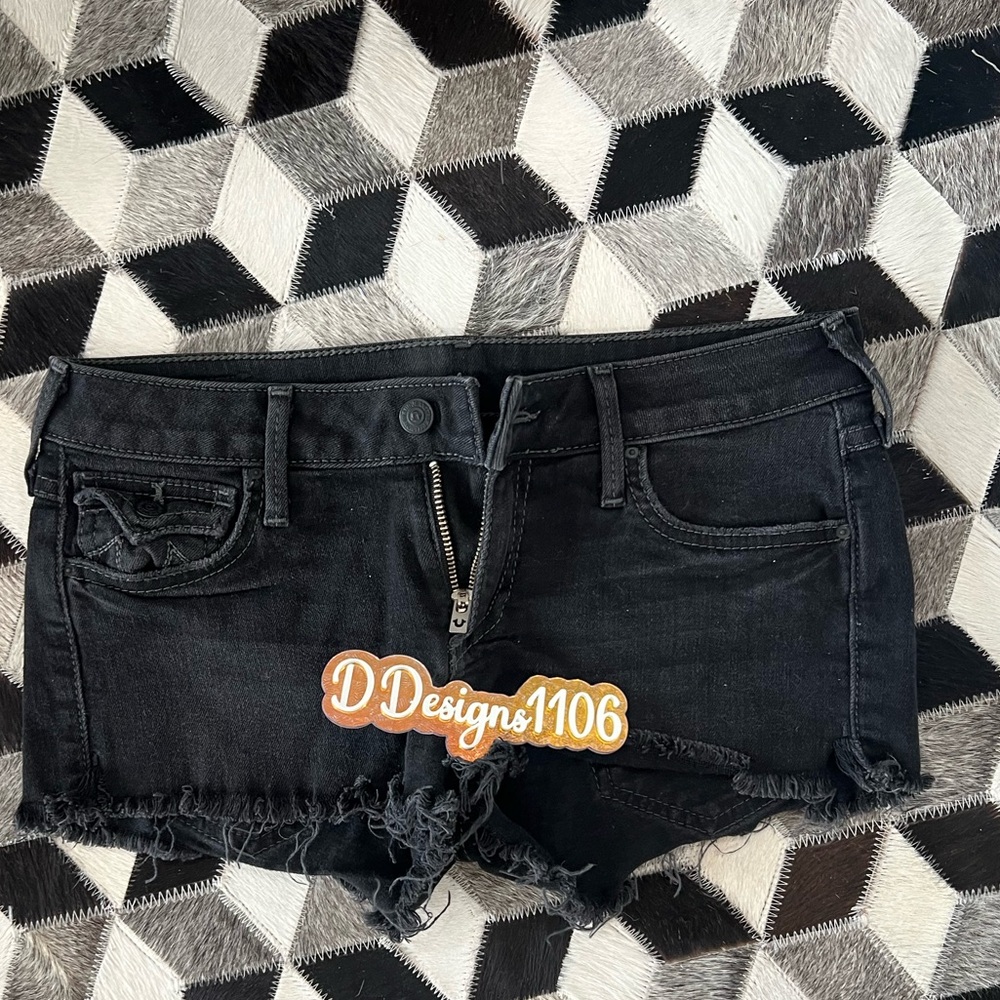 True Religion Black Jean Shorts